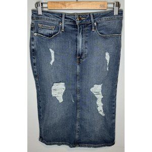 Good American Denim Skirt Sz 8/29 Distressed Pencil Straight Women’s Jean Blue